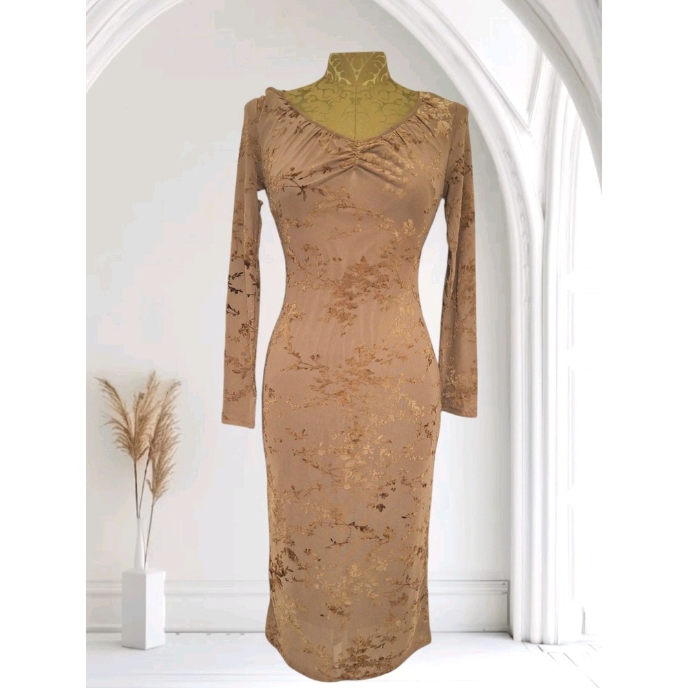 Y2K Brown Velvet Floral Francesca's Midi Dress XS Fairy Grunge Glam